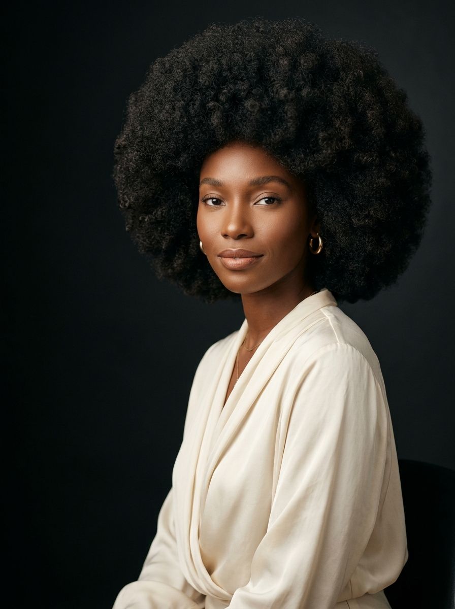 Model with a natural voluminous afro